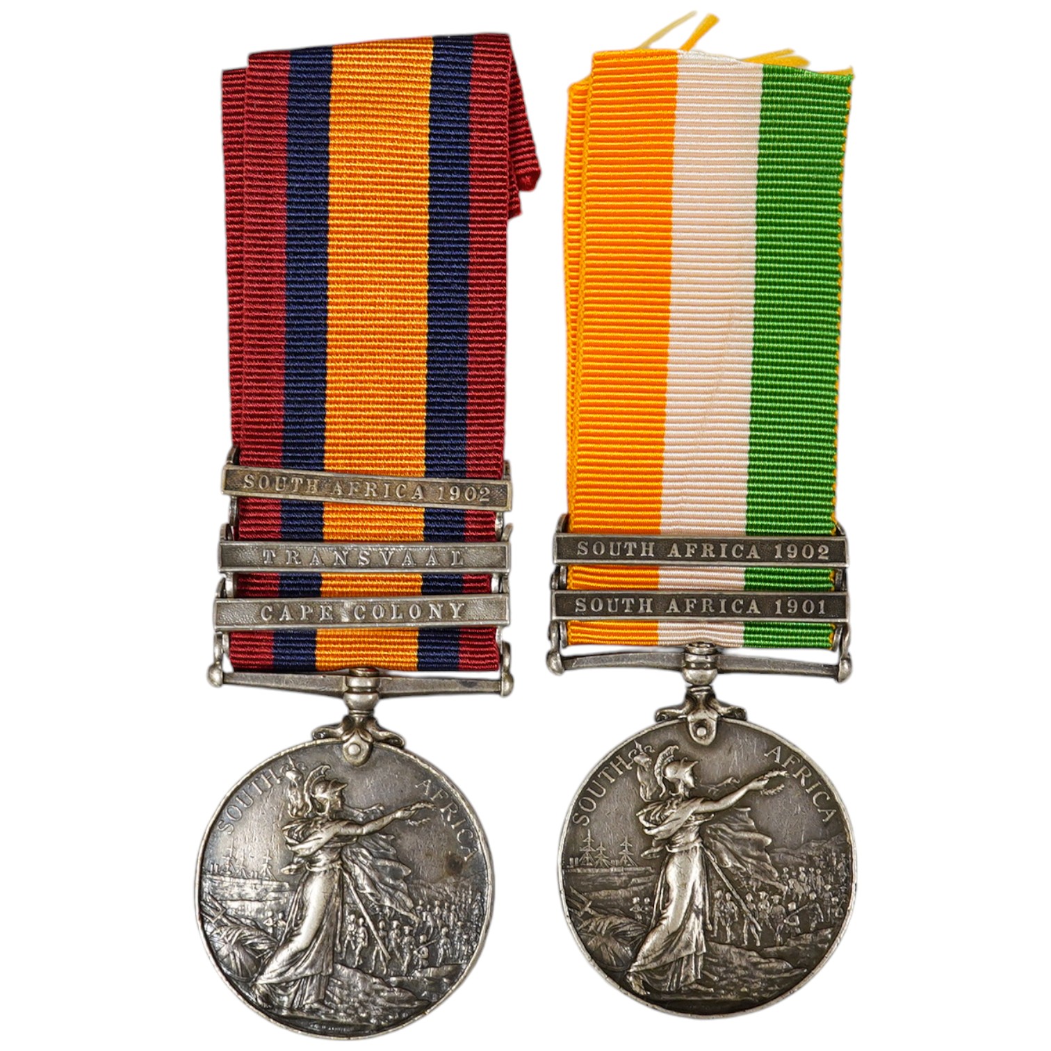 A Queen's South Africa & King's South Africa group of two with SA 1902, Traans and CC/ SA1901 and 1902 clasps to 5519 Pte E.Comber Middlesex Regt